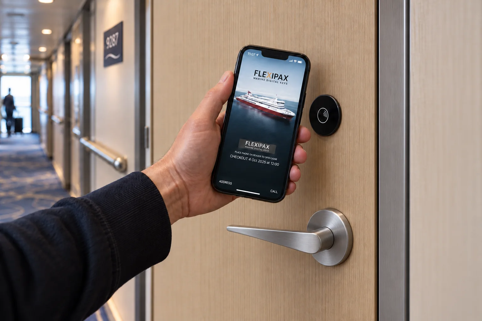 FLEXIPAX mobile cabin key beside a cabin door reader