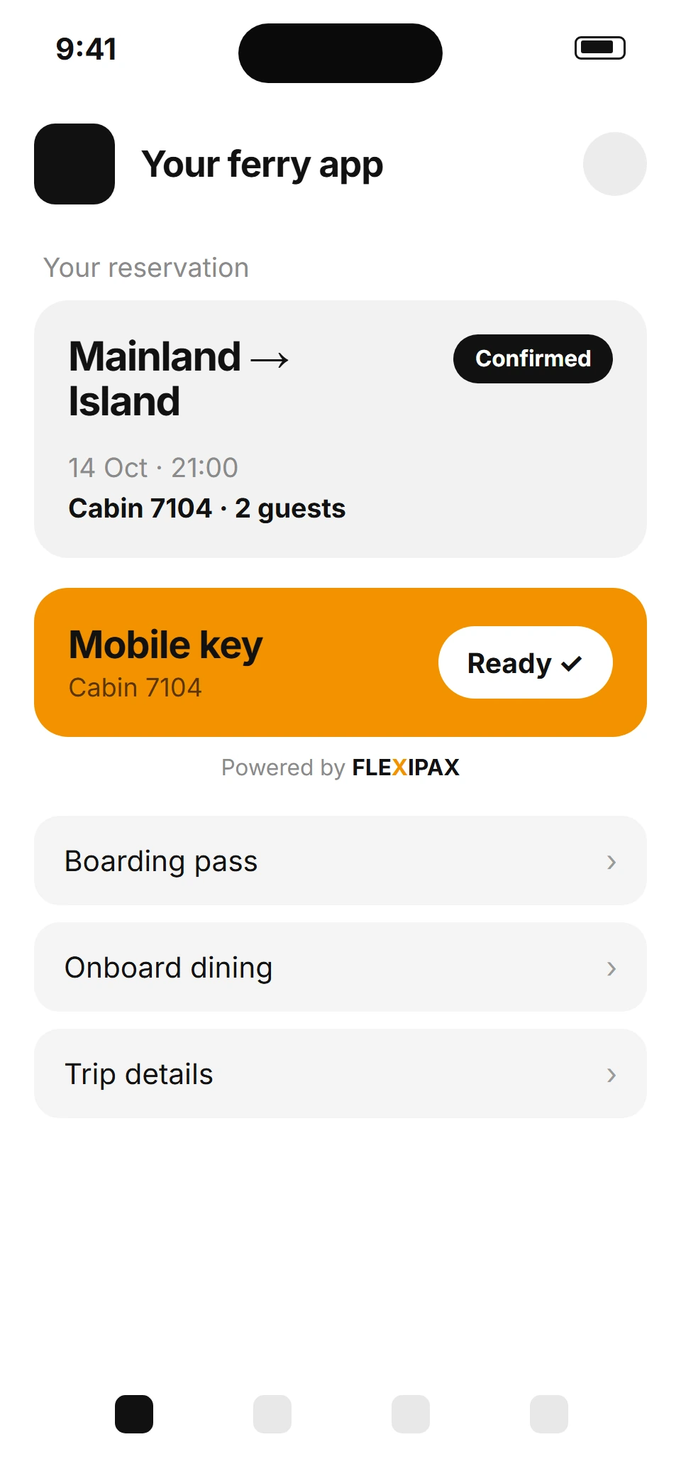 Passenger app showing a confirmed reservation with the mobile key ready