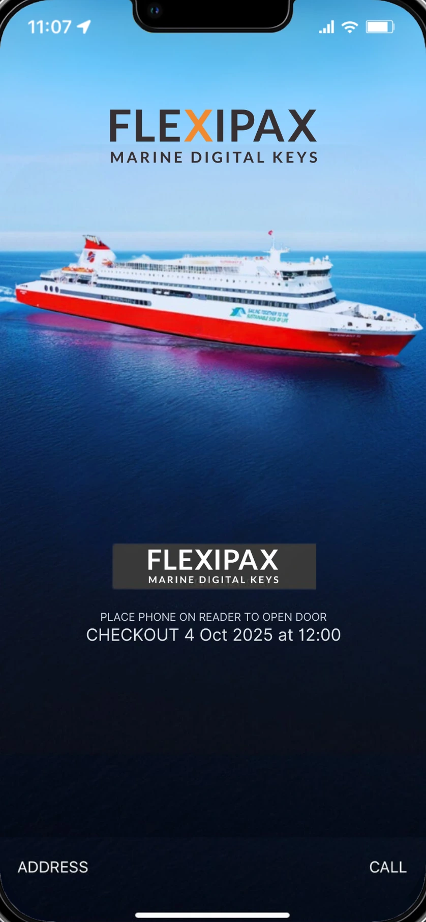 FLEXIPAX app asking the passenger to place the phone on the reader
