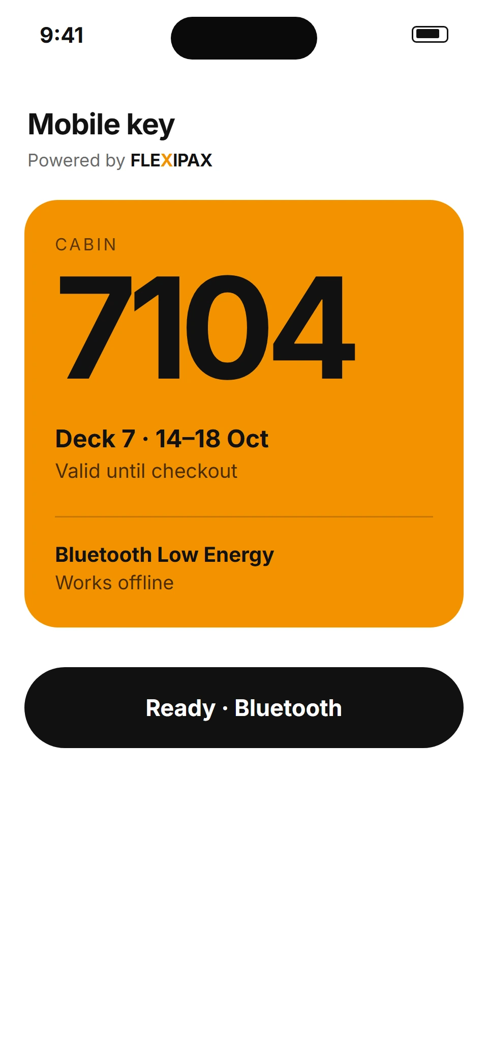 Mobile key card for cabin 7104, valid until checkout